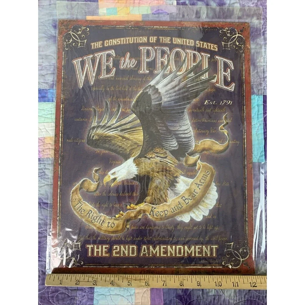 We The People Constitution 2nd Amendment Metal 12.5x16 Man Cave Bar Garage Decor
